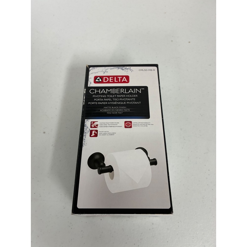 Delta Chamberlain Pivoting Toilet Paper Holder Matte Black CML50-MB-R NEW